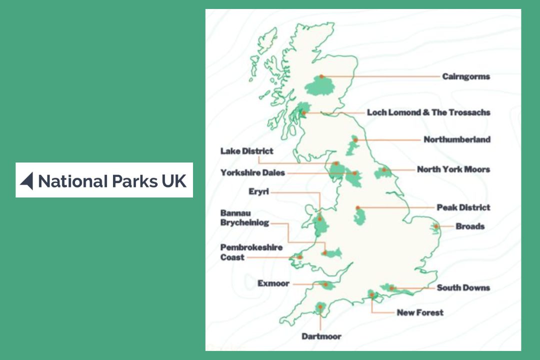 A map showing the 15 UK National Parks. As has been noted, people can go walking and enjoy nature in these Parks.
